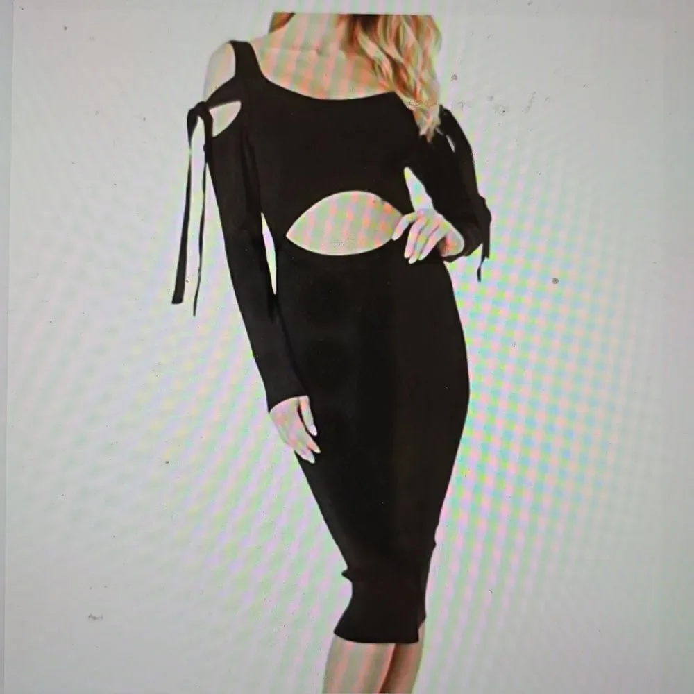Bebe‎ Cold Shoulder Ribbon Dress size large NWT